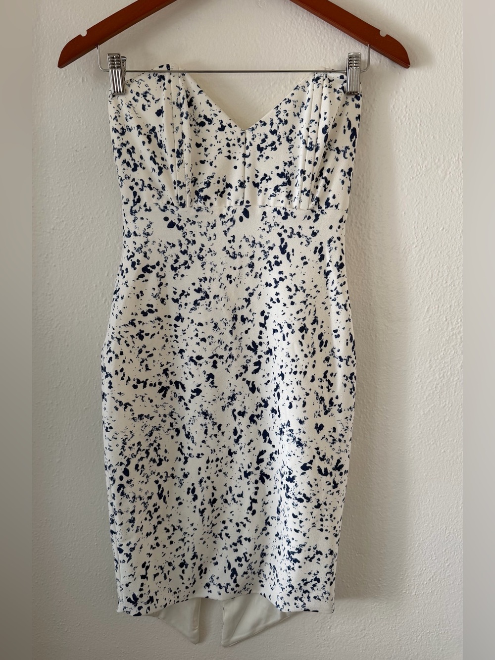 Backstage White Blue Print Detail Strapless Midi Dress XS
